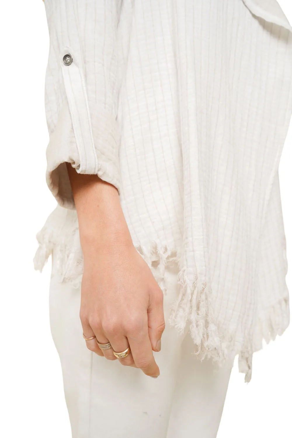100% Cotton Striped Fly Away Fringe Cardigan - Ivory