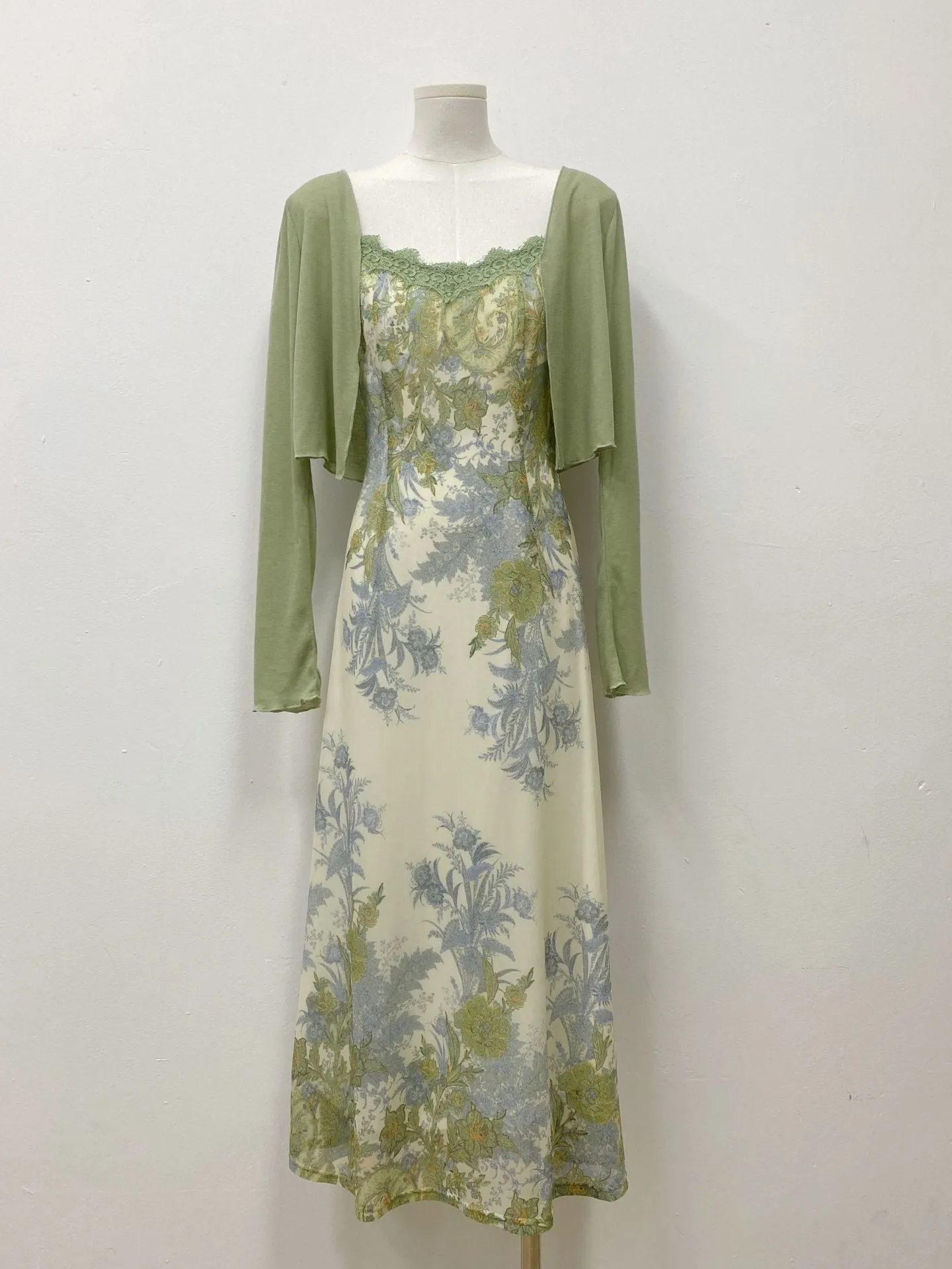 8514# New Chinese Retro Jacquard Dress Women's Summer Cardigan Suspender Skirt Two-Piece Set