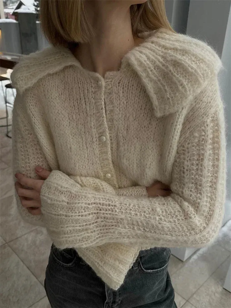 Advbridge Women's Autumn Sweater Cardigan Casual Long Sleeve Pleated High Waist Loose Cropped Coat Female Y2k Top Solid Cardigan
