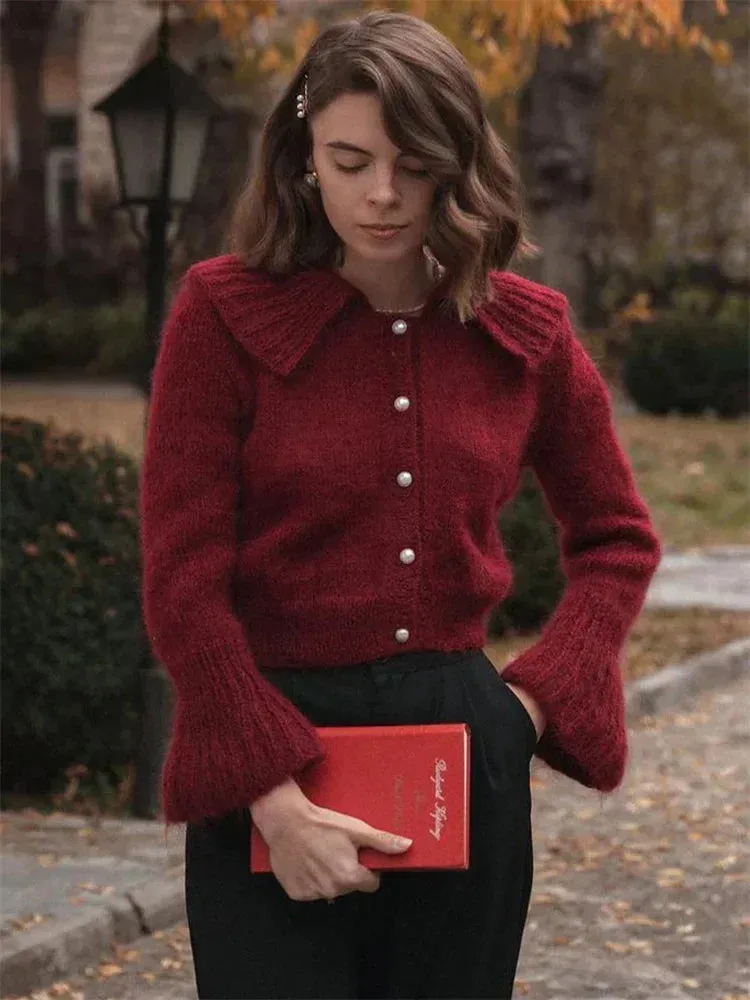 Advbridge Women's Autumn Sweater Cardigan Casual Long Sleeve Pleated High Waist Loose Cropped Coat Female Y2k Top Solid Cardigan