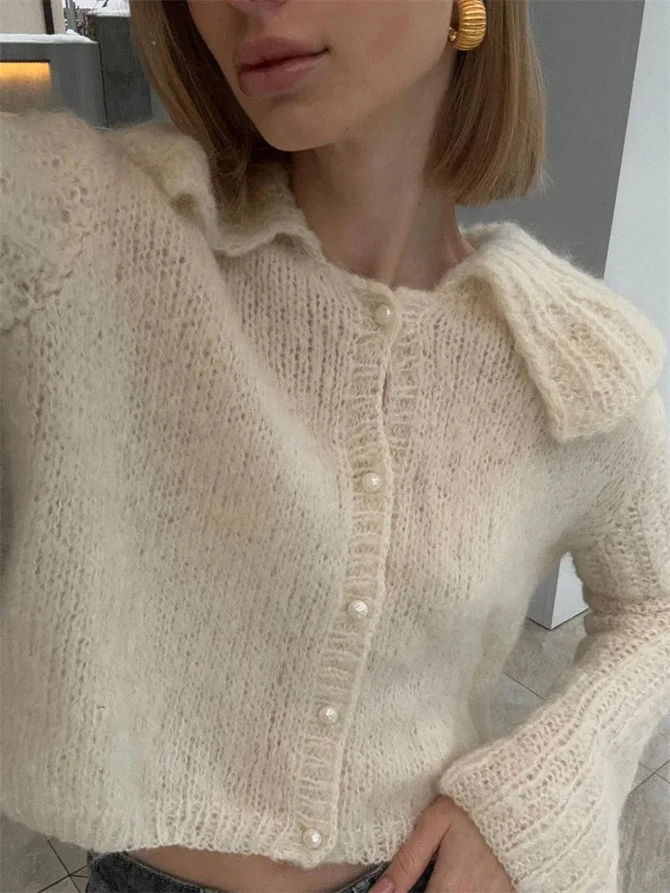 Advbridge Women's Autumn Sweater Cardigan Casual Long Sleeve Pleated High Waist Loose Cropped Coat Female Y2k Top Solid Cardigan