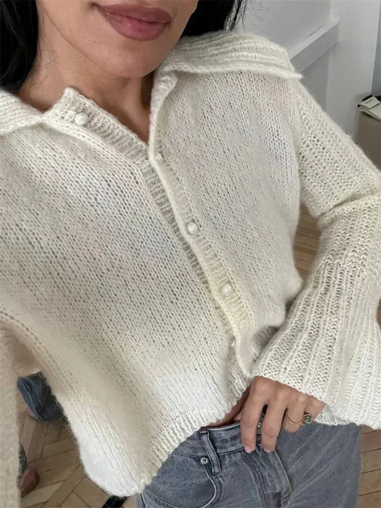 Advbridge Women's Autumn Sweater Cardigan Casual Long Sleeve Pleated High Waist Loose Cropped Coat Female Y2k Top Solid Cardigan