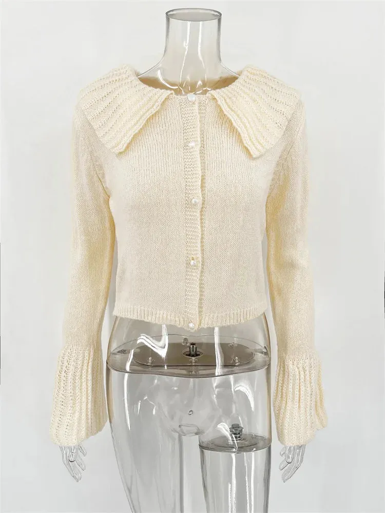 Advbridge Women's Autumn Sweater Cardigan Casual Long Sleeve Pleated High Waist Loose Cropped Coat Female Y2k Top Solid Cardigan
