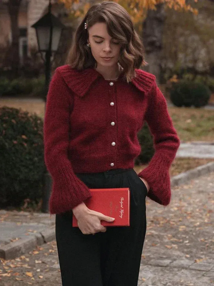 Advbridge Women's Autumn Sweater Cardigan Casual Long Sleeve Pleated High Waist Loose Cropped Coat Female Y2k Top Solid Cardigan