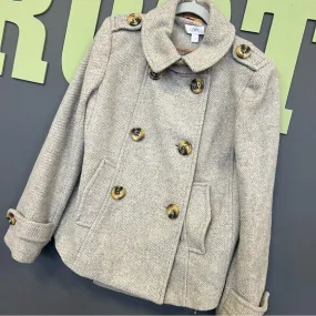 Ann Taylor LOFT Light Tan   Gray Double Breasted Wool Blend Peacoat Medium