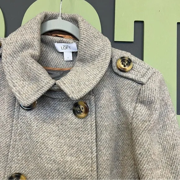 Ann Taylor LOFT Light Tan   Gray Double Breasted Wool Blend Peacoat Medium