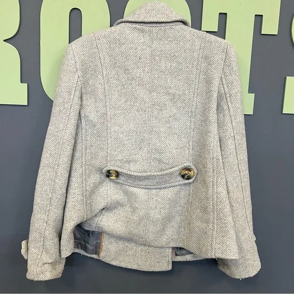 Ann Taylor LOFT Light Tan   Gray Double Breasted Wool Blend Peacoat Medium
