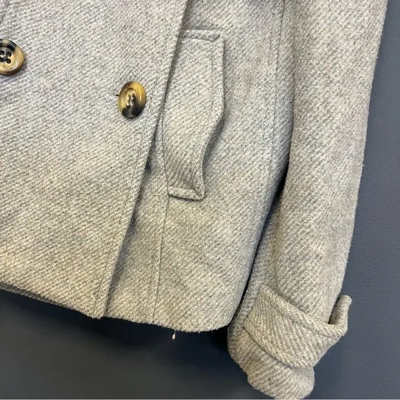 Ann Taylor LOFT Light Tan   Gray Double Breasted Wool Blend Peacoat Medium