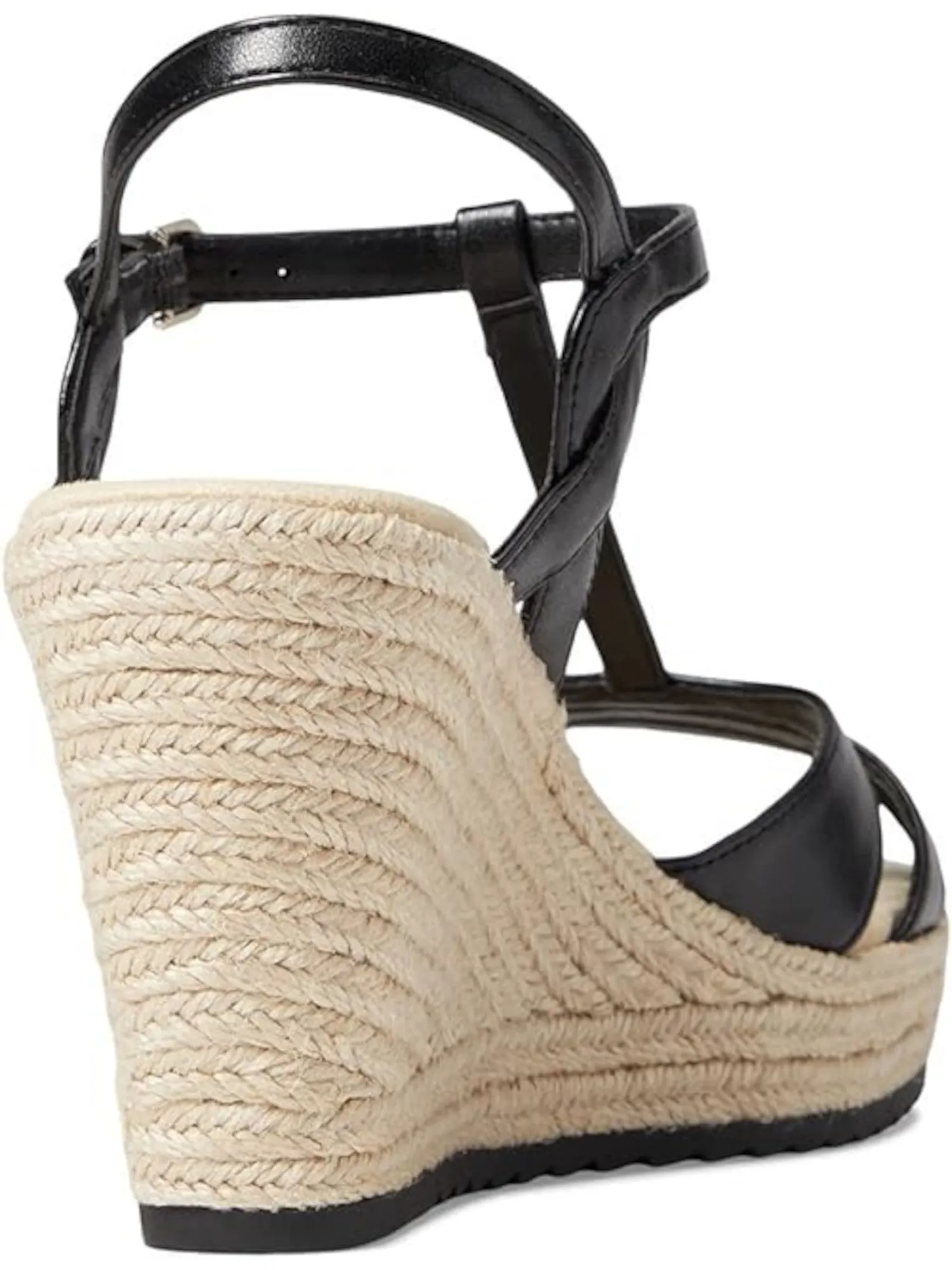 ANNE KLEIN Womens Black 1" Platform Ankle Strap Padded Waves Open Toe Wedge Buckle Espadrille Shoes M
