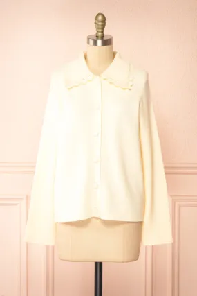 Athenais | Cream Cardigan w/ Lace Trim