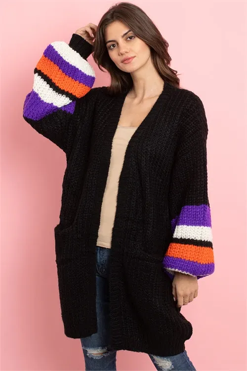 Black Baloon Sleeve Knit Cardigan
