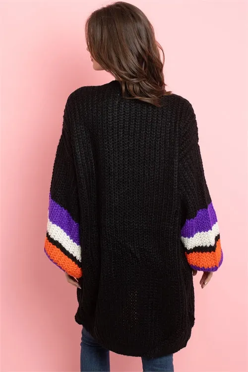 Black Baloon Sleeve Knit Cardigan