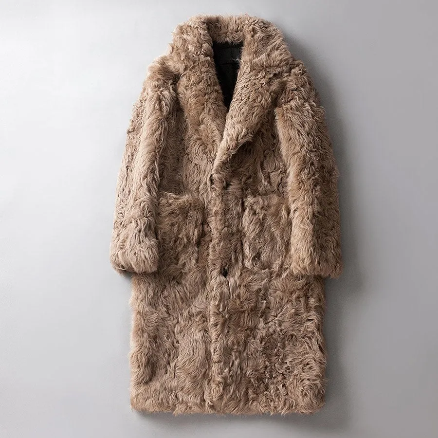 Brown Real Sheep Fur Turn-down Collar Coats