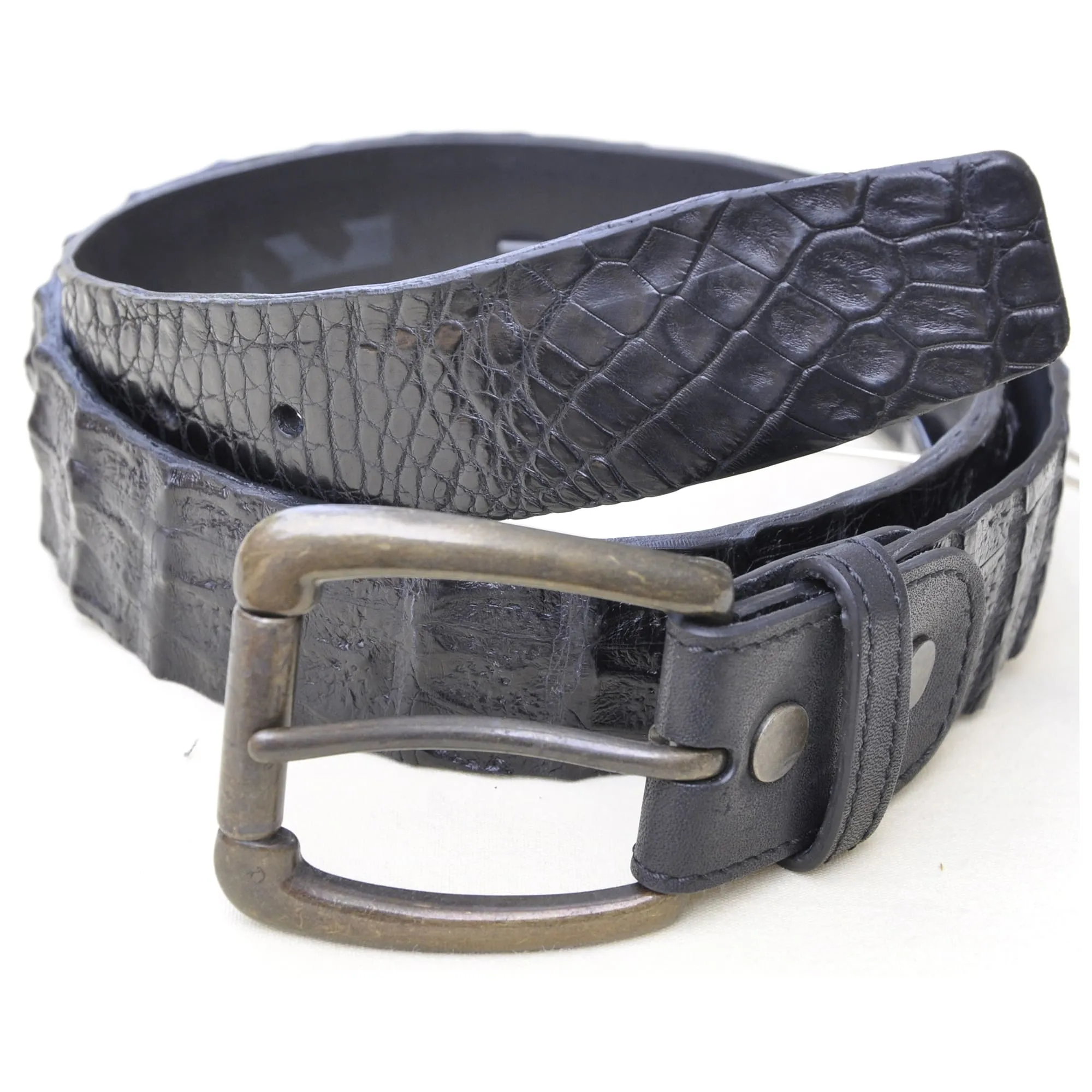 Caiman Crocodile Game Skin Belt - Black