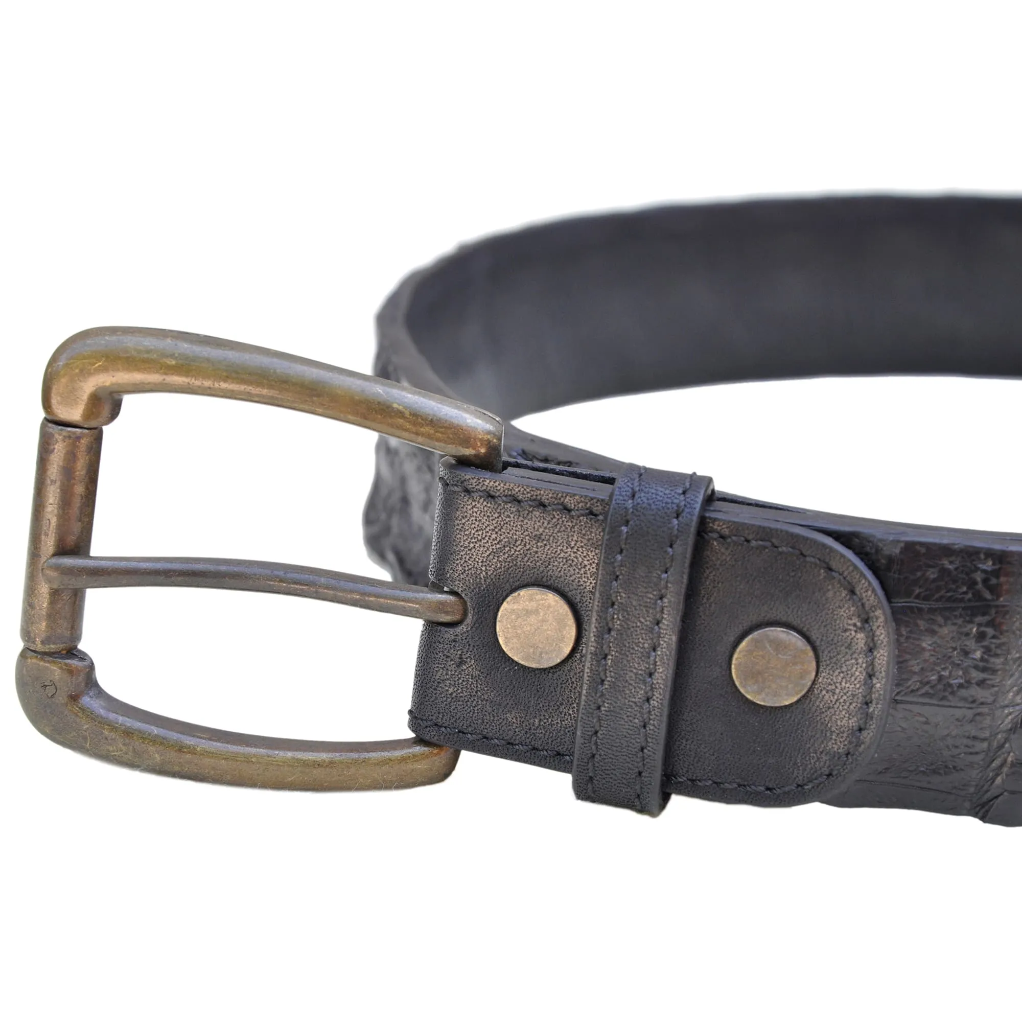 Caiman Crocodile Game Skin Belt - Black