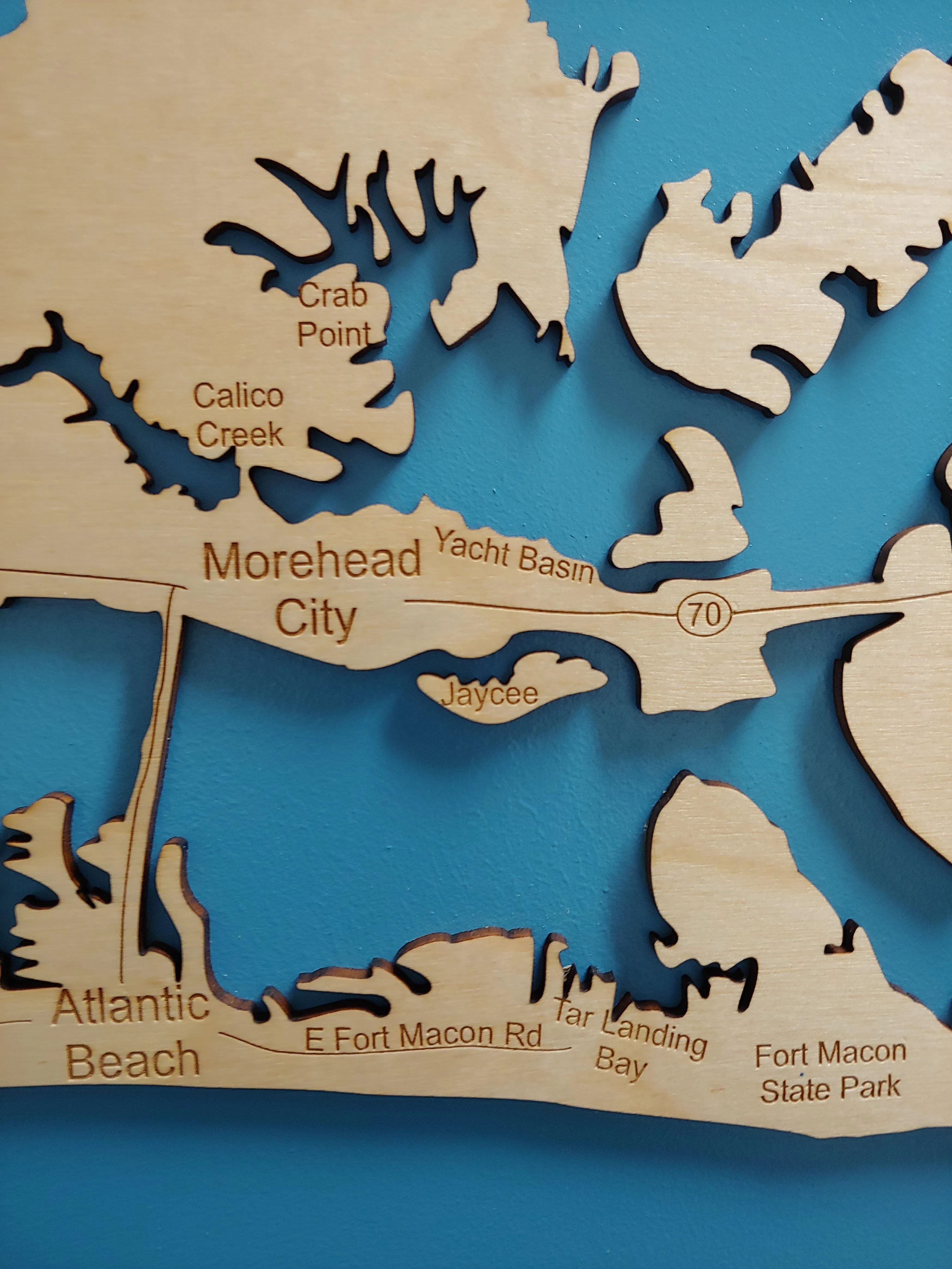 Cape Lookout, Southern Outer Banks, NC - laser cut wood map