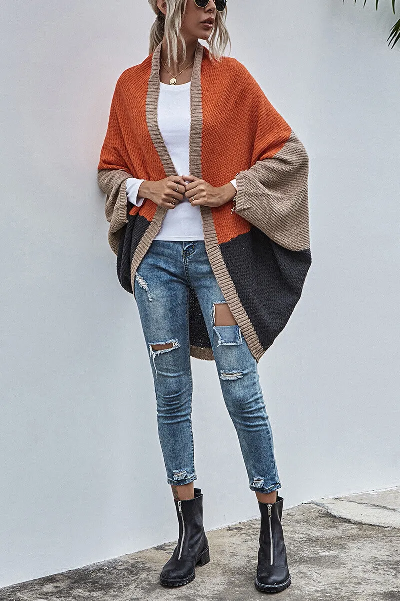 Cardigan Boho Manga Ampla Bloco de Cor