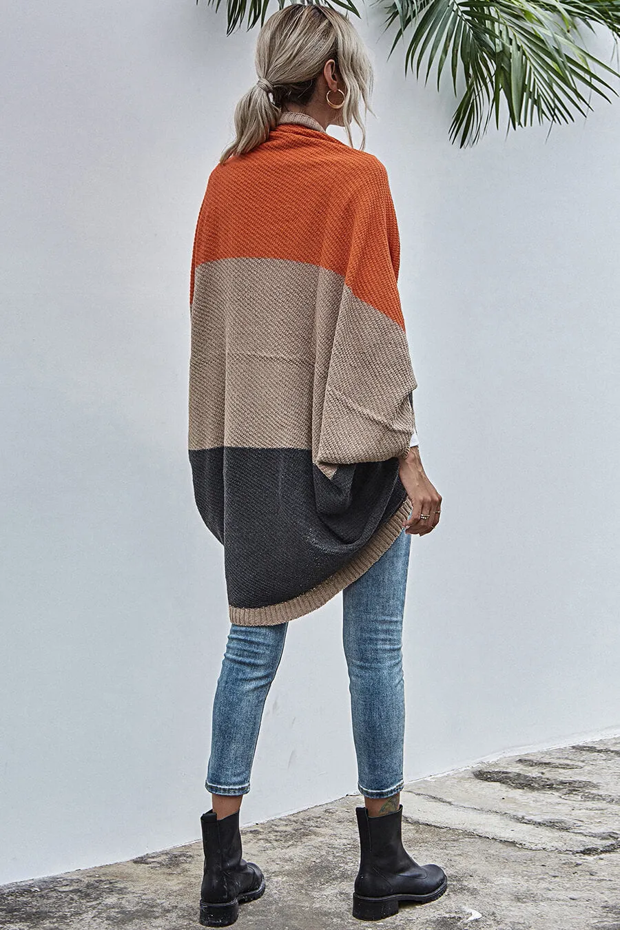 Cardigan Boho Manga Ampla Bloco de Cor
