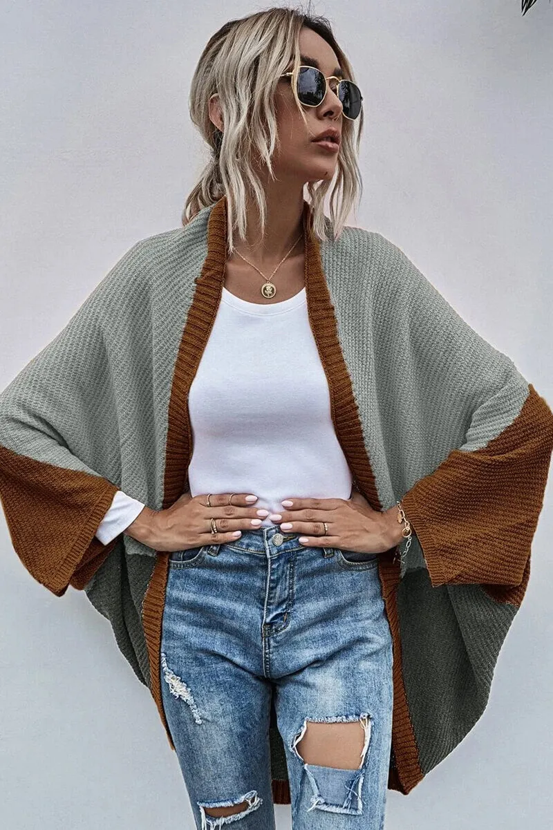 Cardigan Boho Manga Ampla Bloco de Cor