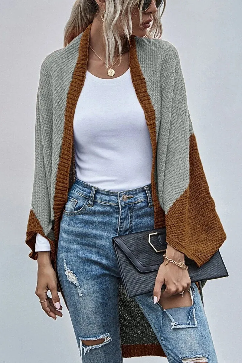 Cardigan Boho Manga Ampla Bloco de Cor
