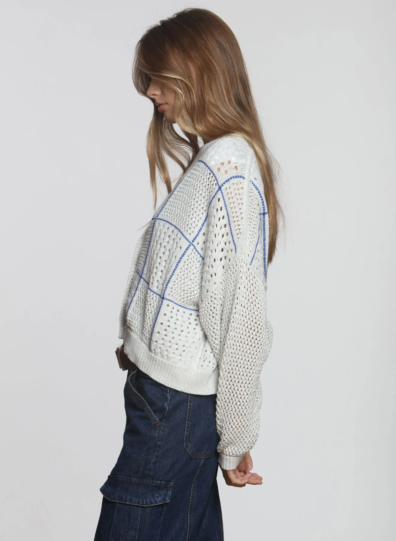Checker Cardigan - Pumice/cobalt