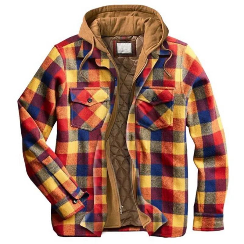CLASSIC PLAID PRINTED COTTON JACKET HOODED SHIRT JACKET
