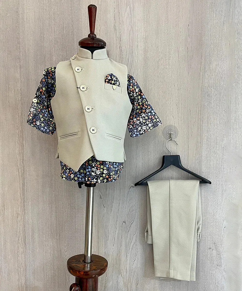 Cream Coloured Waist Coat Set for Baby Boy