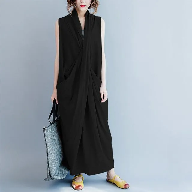 Cross Wrap Sleeveless Maxi Dress
