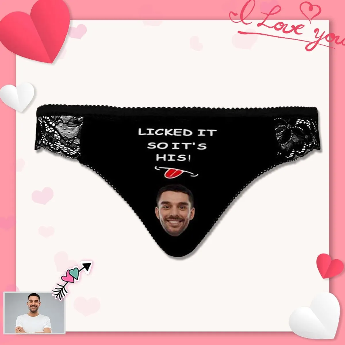 Custom Face Womens Panties Printed Sexy Licked It on Underwear Personalized Women's Lace Panty
