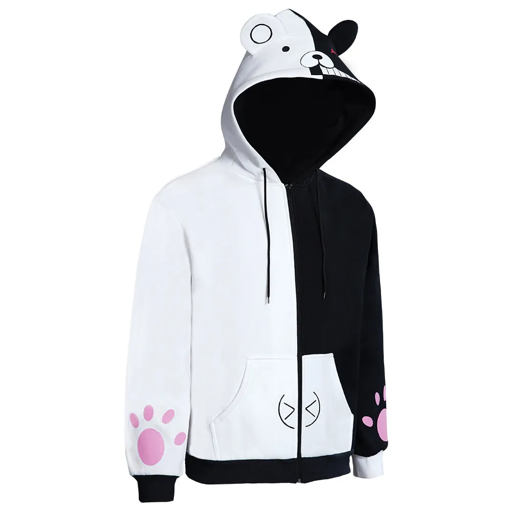 Danganronpa Dangan Ronpa Monokuma Hoodie Black and White Bear Zipper Jacket Coat Cosplay Costume