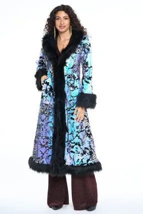 Deluxe Tamo Coat: Midnight Magic   Black Faux Fur Trim