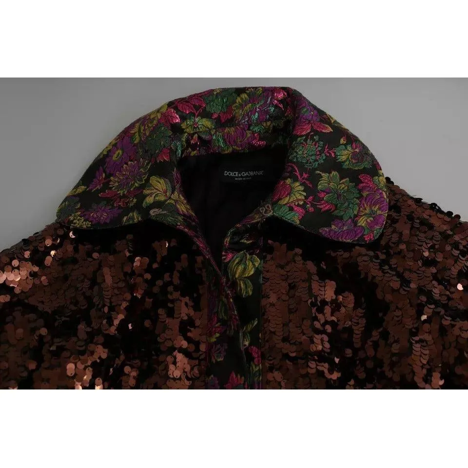 Dolce & Gabbana Multicolor Sequined Long Coat Jaquard Jacket