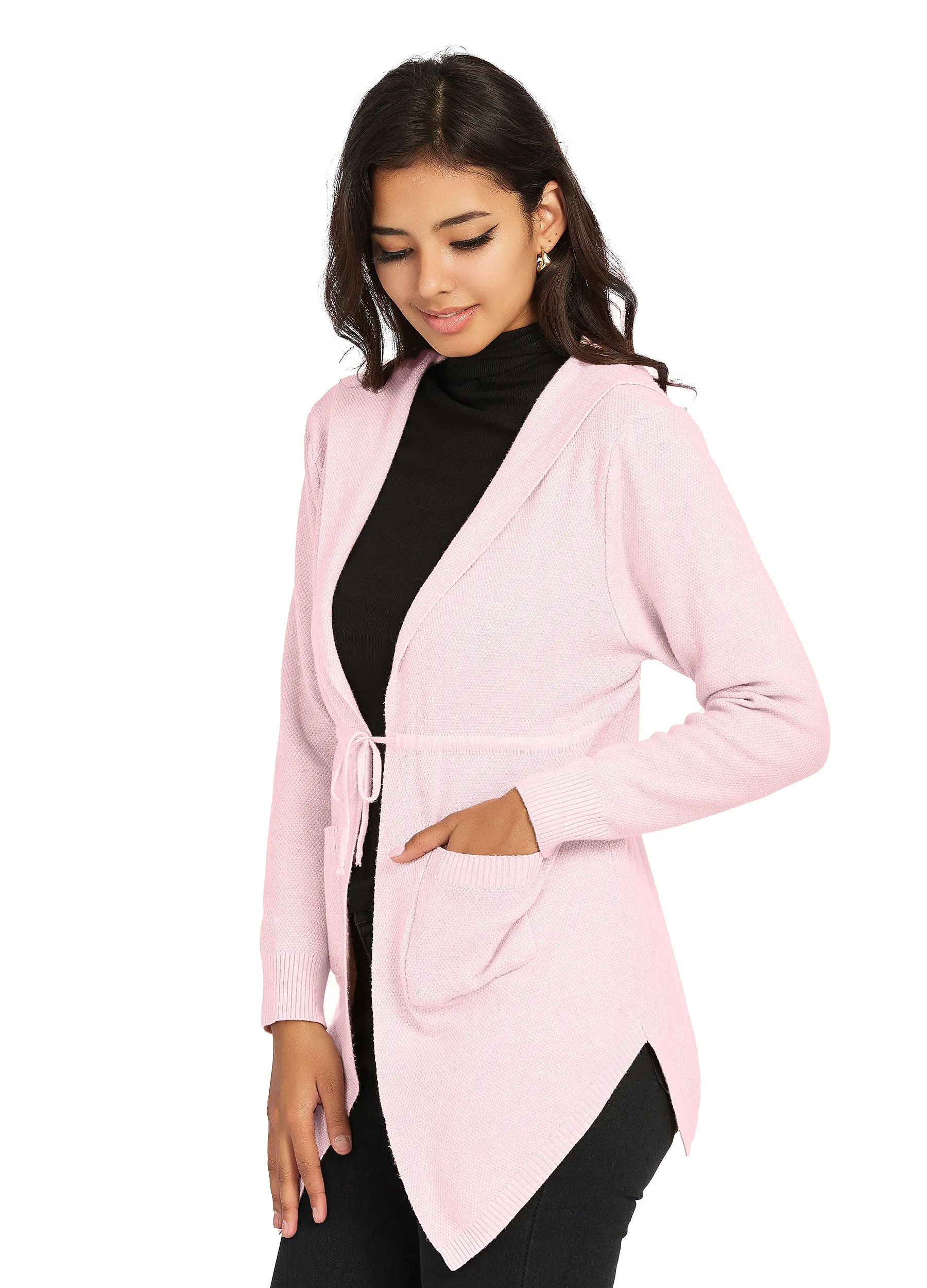 FINEPEEK Women's Fall Cable Knit Open Front Hooded Sweater Cardigan (Clearance)