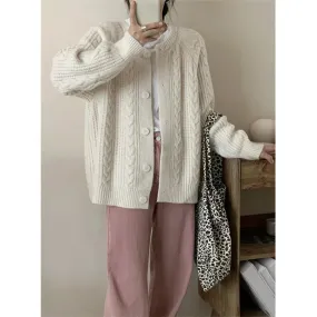 Girlary Autumn Twist Cardigan Women Vintage Casual Knitted Cardigan Fashion Long Sleeve Single Breasted Sweater Coat