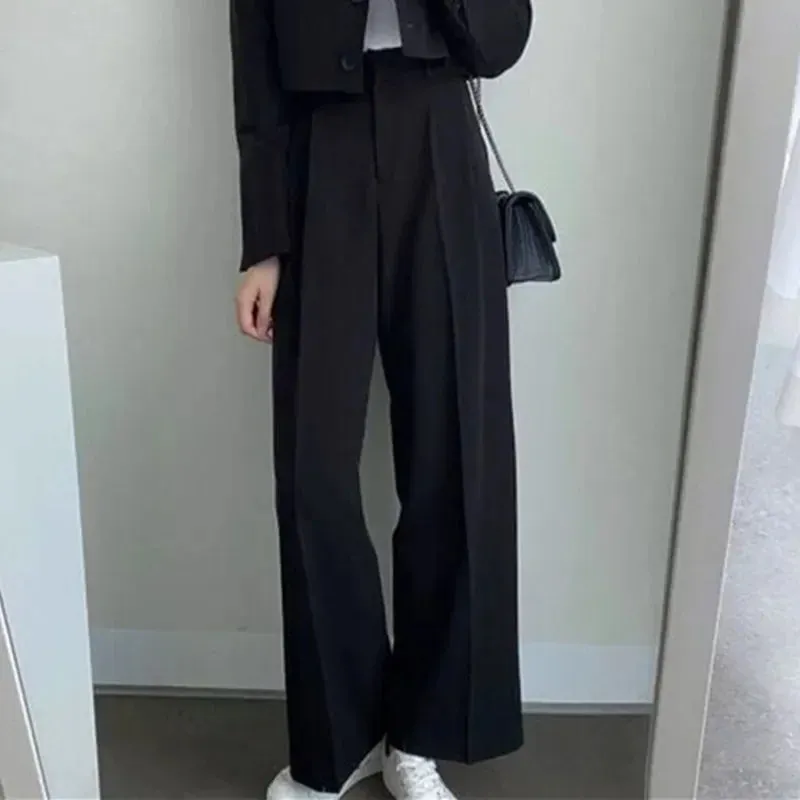 Girlary Two Piece Sets Women Outifits Fall Office Lady Pants Korean Blazer Suits Long Sleeve Fashion Coat Black High Waisted Pants