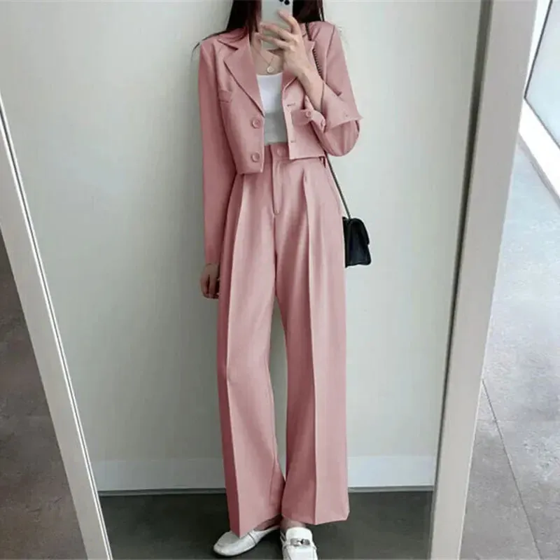 Girlary Two Piece Sets Women Outifits Fall Office Lady Pants Korean Blazer Suits Long Sleeve Fashion Coat Black High Waisted Pants