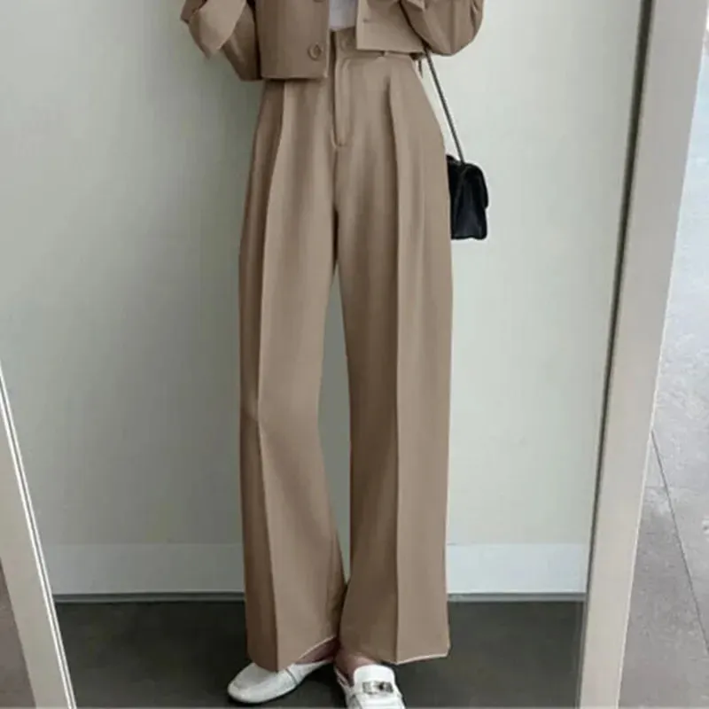 Girlary Two Piece Sets Women Outifits Fall Office Lady Pants Korean Blazer Suits Long Sleeve Fashion Coat Black High Waisted Pants