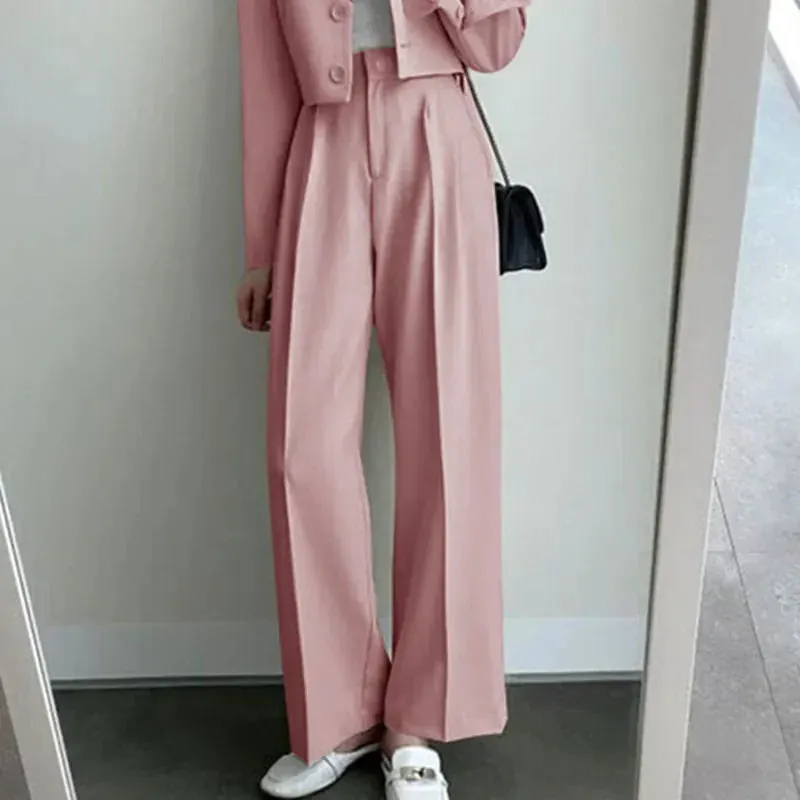 Girlary Two Piece Sets Women Outifits Fall Office Lady Pants Korean Blazer Suits Long Sleeve Fashion Coat Black High Waisted Pants