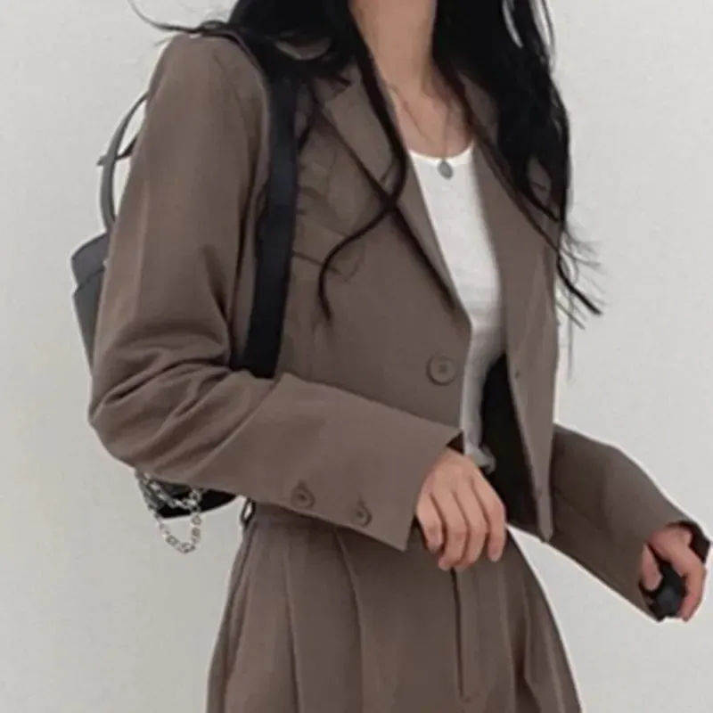 Girlary Two Piece Sets Women Outifits Fall Office Lady Pants Korean Blazer Suits Long Sleeve Fashion Coat Black High Waisted Pants
