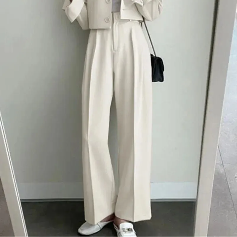 Girlary Two Piece Sets Women Outifits Fall Office Lady Pants Korean Blazer Suits Long Sleeve Fashion Coat Black High Waisted Pants