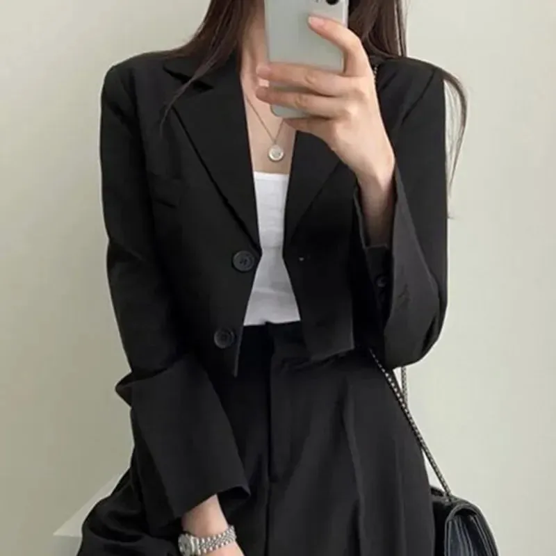 Girlary Two Piece Sets Women Outifits Fall Office Lady Pants Korean Blazer Suits Long Sleeve Fashion Coat Black High Waisted Pants