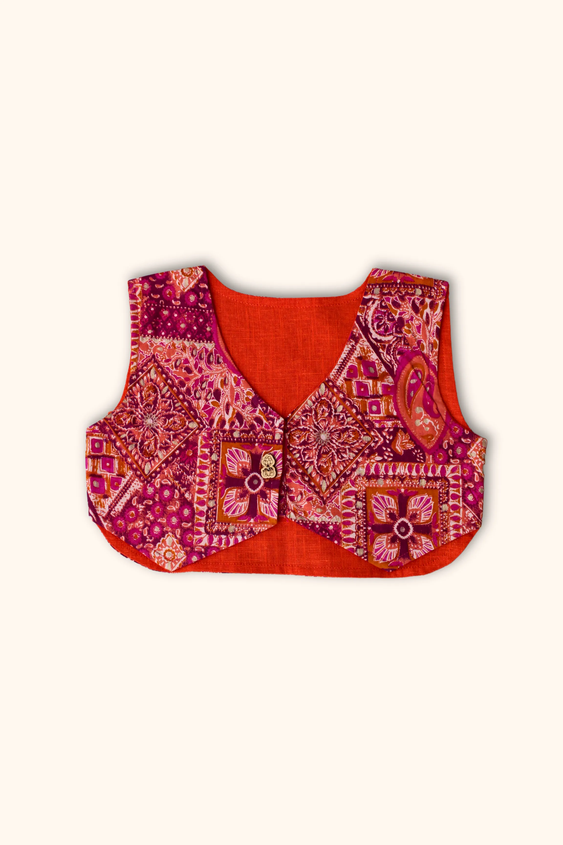 Girls Madame Printed Waist Coat and Pleated Pants set - Orange