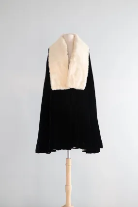Glamorous 1930's Silk Velvet Evening Cape With Ermine Collar / SM