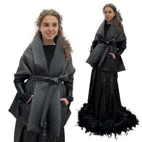 Gothic Bride Wedding Cape Winter Black Long Scarf With Pockets for Women Lagre Wide Stole Puffer 25x80 inch with 2 pocket and Belt Around Shoulders Wrap Quilted Shawl Warm Padded Down Puffy scarves (Copy)