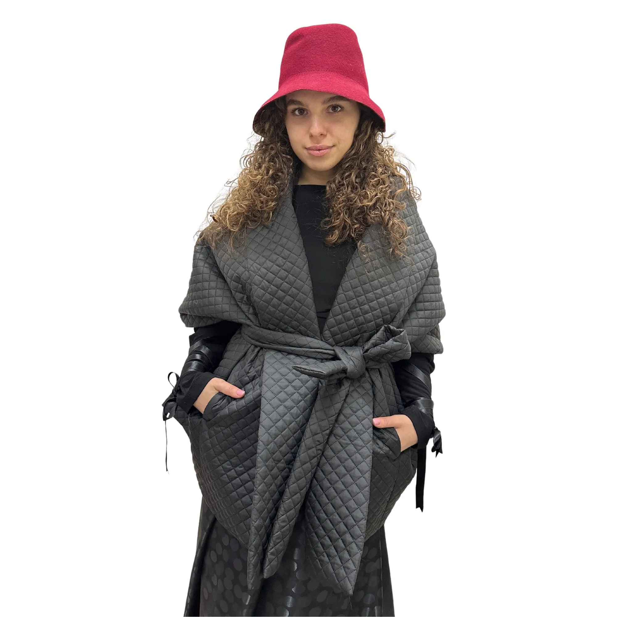 Gothic Bride Wedding Cape Winter Black Long Scarf With Pockets for Women Lagre Wide Stole Puffer 25x80 inch with 2 pocket and Belt Around Shoulders Wrap Quilted Shawl Warm Padded Down Puffy scarves