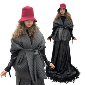 Gothic Bride Wedding Cape Winter Black Long Scarf With Pockets for Women Lagre Wide Stole Puffer 25x80 inch with 2 pocket and Belt Around Shoulders Wrap Quilted Shawl Warm Padded Down Puffy scarves