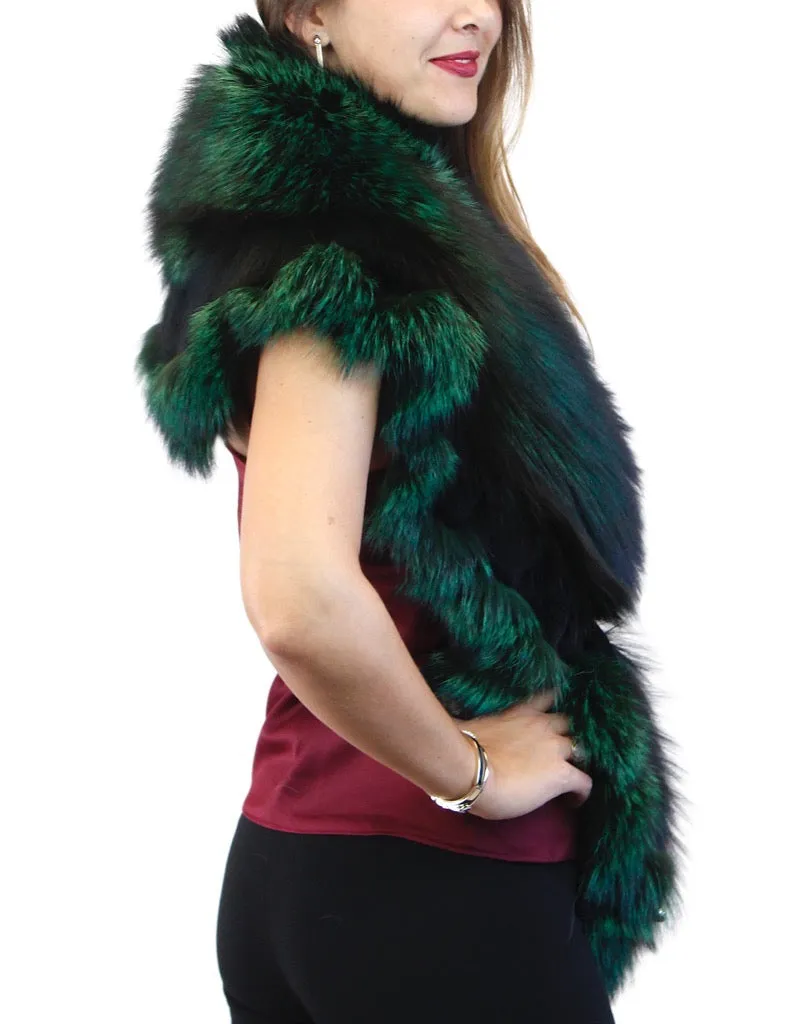 GREEN & BLACK DYED SILVER FOX FUR COLLAR/SHAWL/WRAP