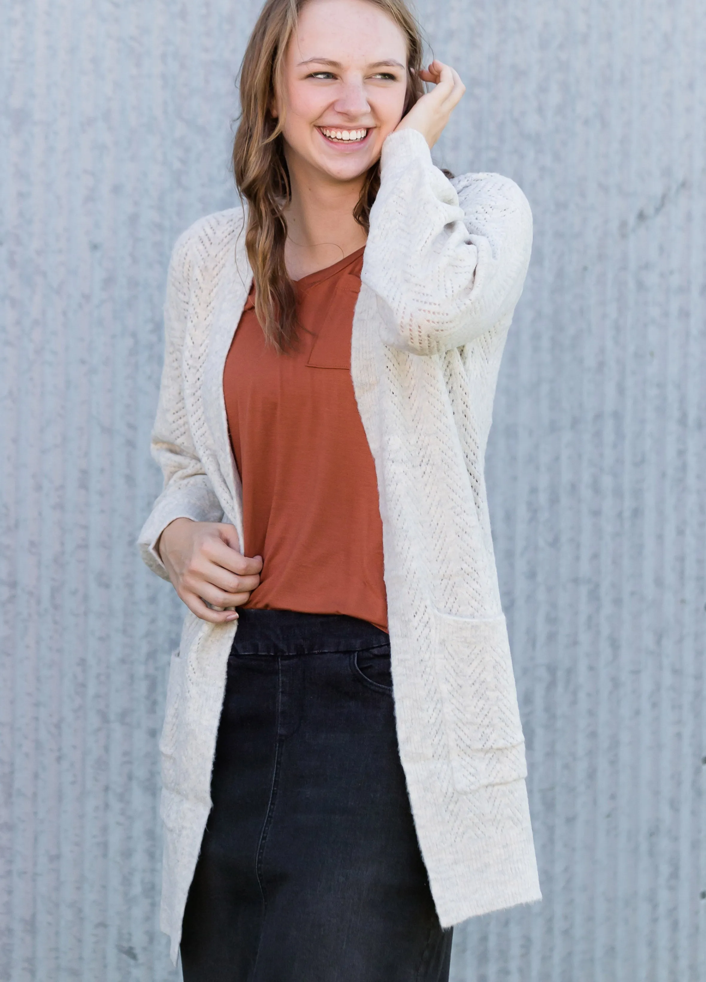 Jacquard Knit Open Front Cardigan - FINAL SALE