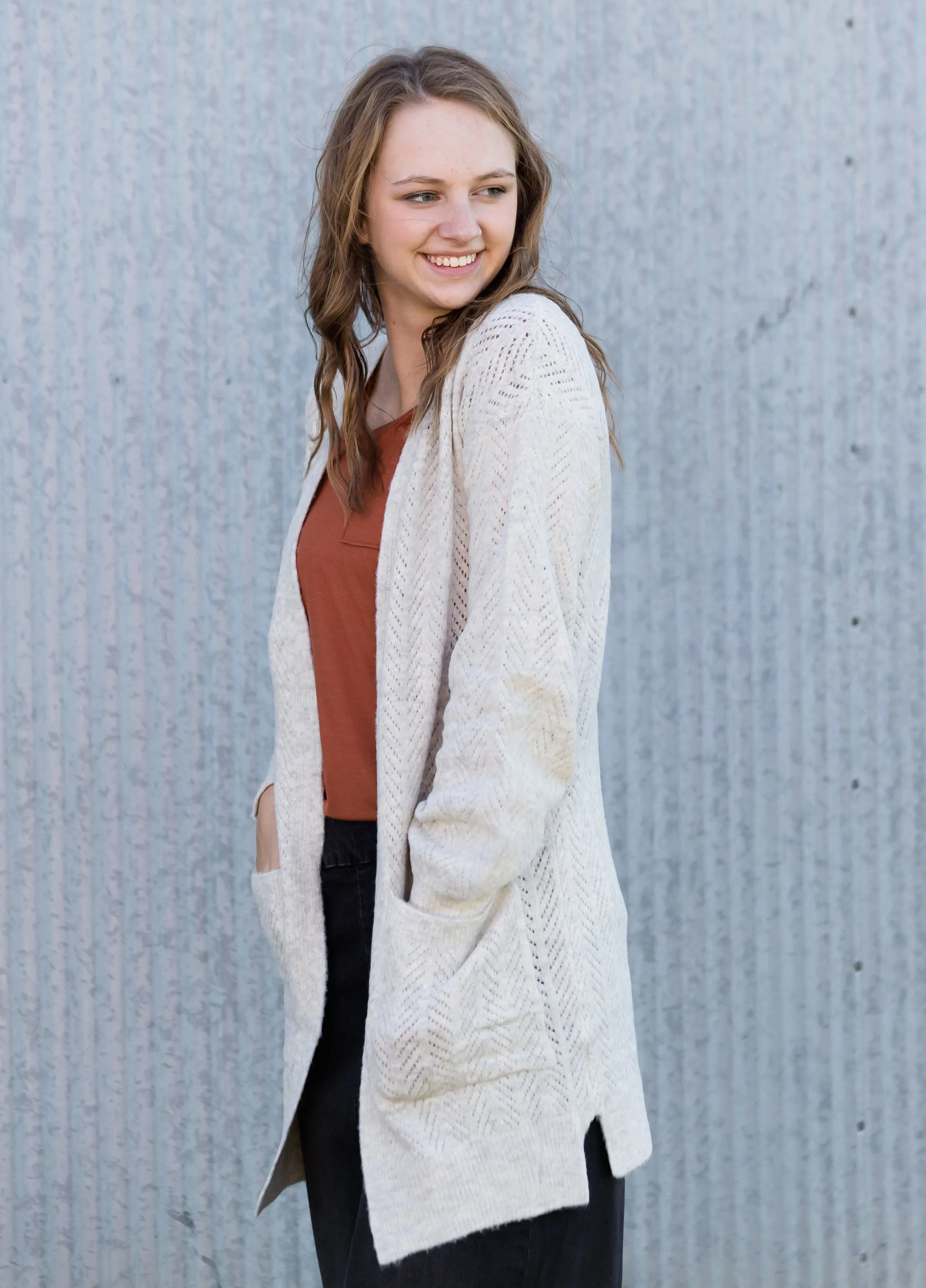 Jacquard Knit Open Front Cardigan - FINAL SALE