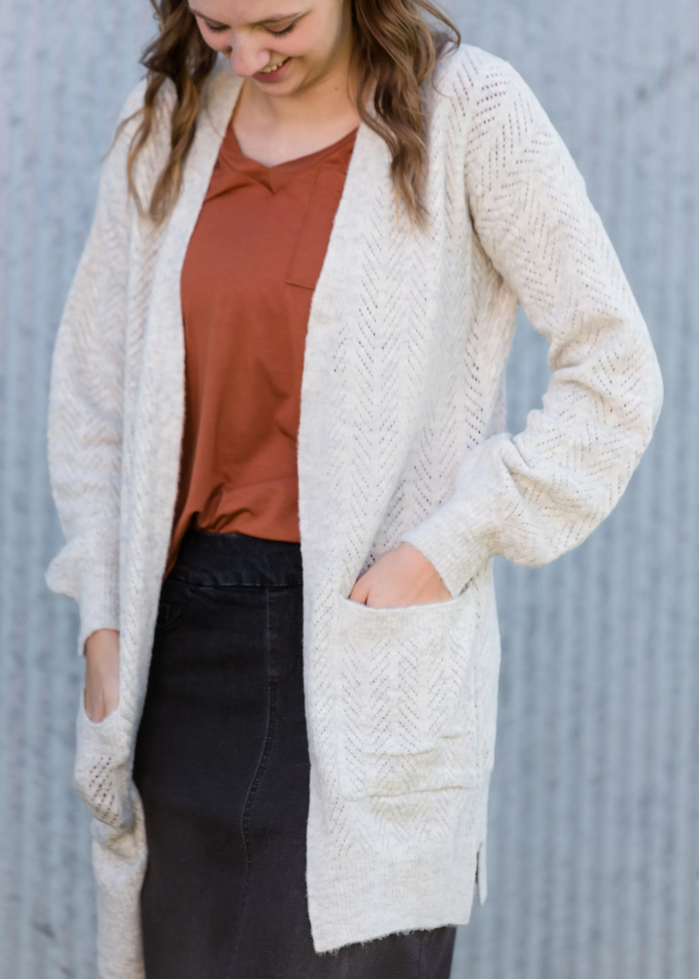 Jacquard Knit Open Front Cardigan - FINAL SALE